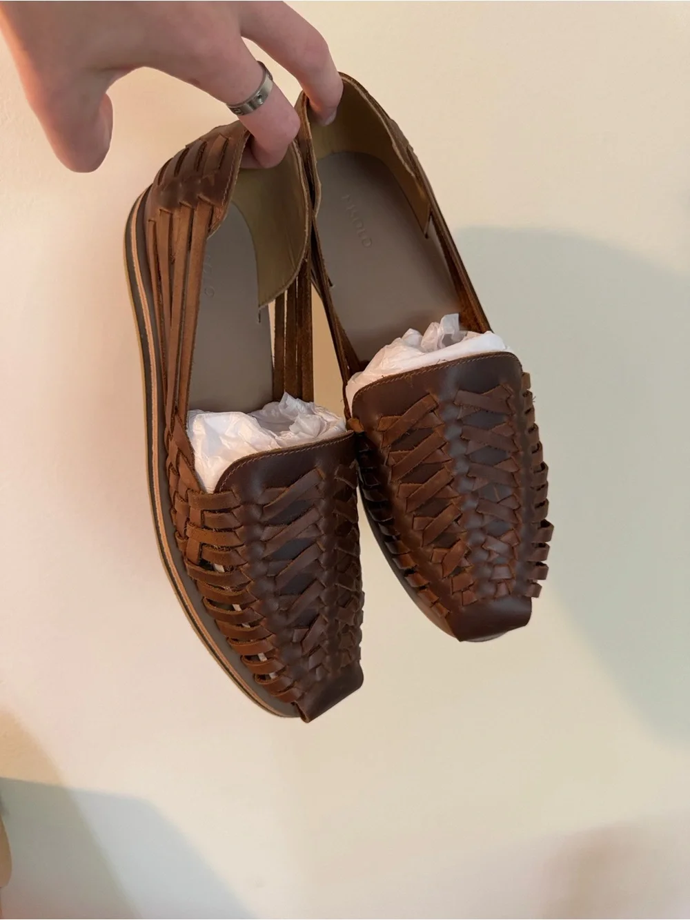 Nisolo Brown Leather Woven Huarache Slip-On Sandals